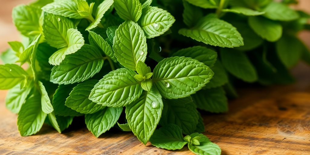 Folhas de hortelã fresca com gotas de água: Aromatic plants you can grow right in your kitchen.