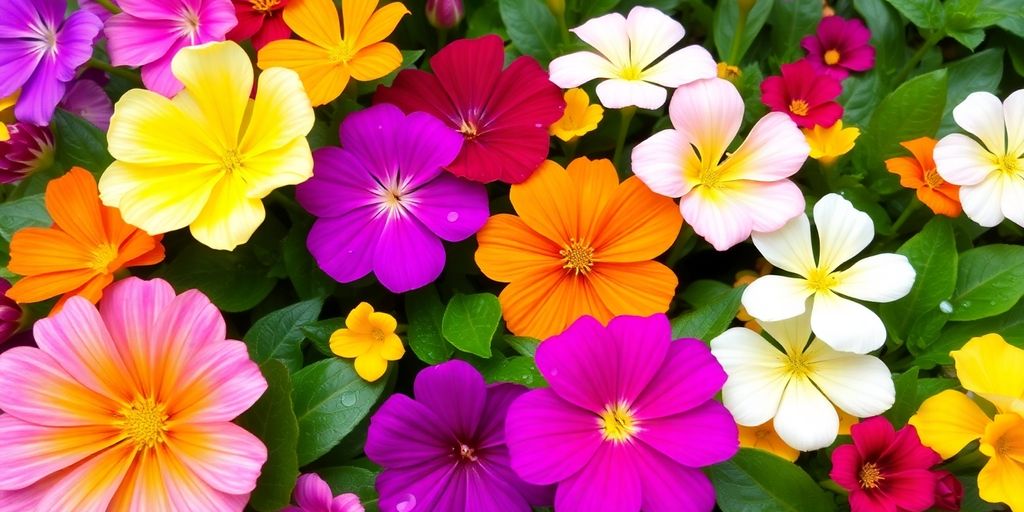 Uma mistura vibrante de flores coloridas e folhas verdes exuberantes — descubra como mantê-las florescendo o ano todo. Flowering plants: how to keep them blooming all year