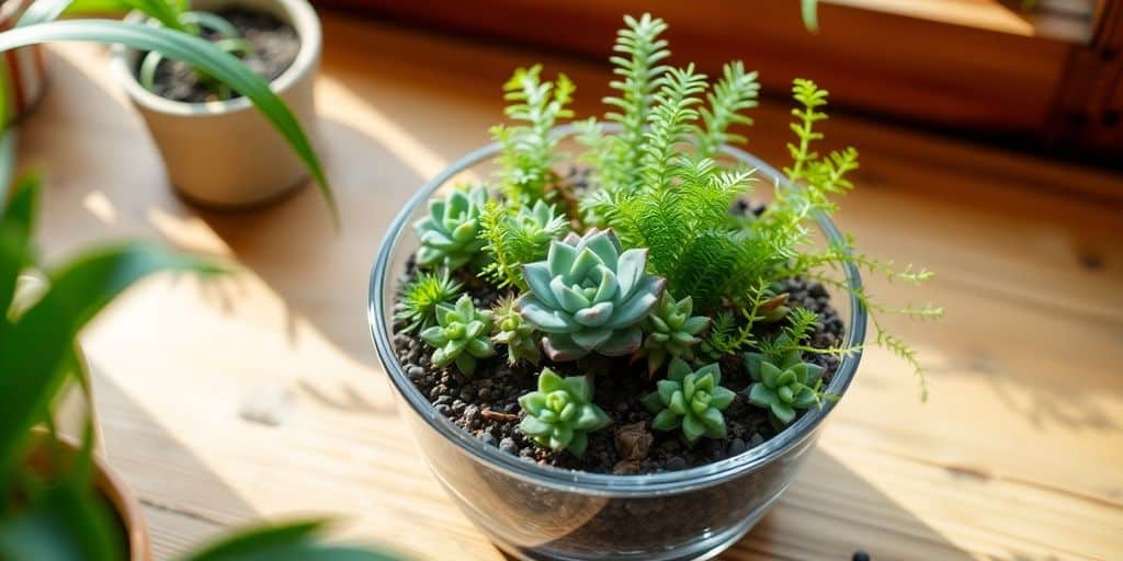 Uma tigela de vidro cheia de suculentas mostra como criar um terrário em casa: uma decoração fácil e acessível. How to create a terrarium at home easy and affordable