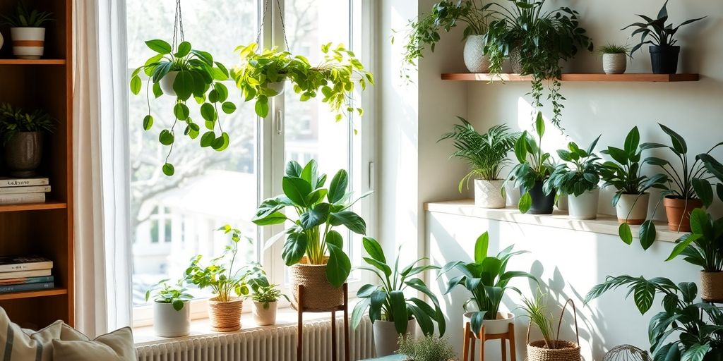 Sunny room with potted plants — an inspiring example of how to decorate your home with plants without overdoing it.