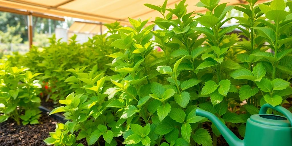 Plantas com folhas verdes prosperam em um canteiro de jardim — How to maintain healthy plants during heatwaves