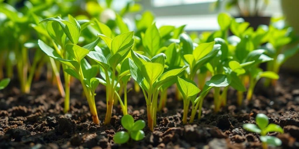 Young green cuttings growing in rich soil with sunlight — learn how to propagate plants from cuttings step by step.