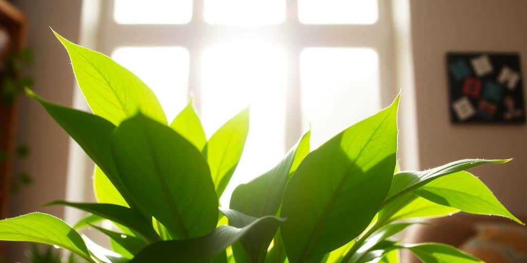 Green leaves of houseplants under sunlight — discover tips to keep indoor plants moisturized in dry environments.