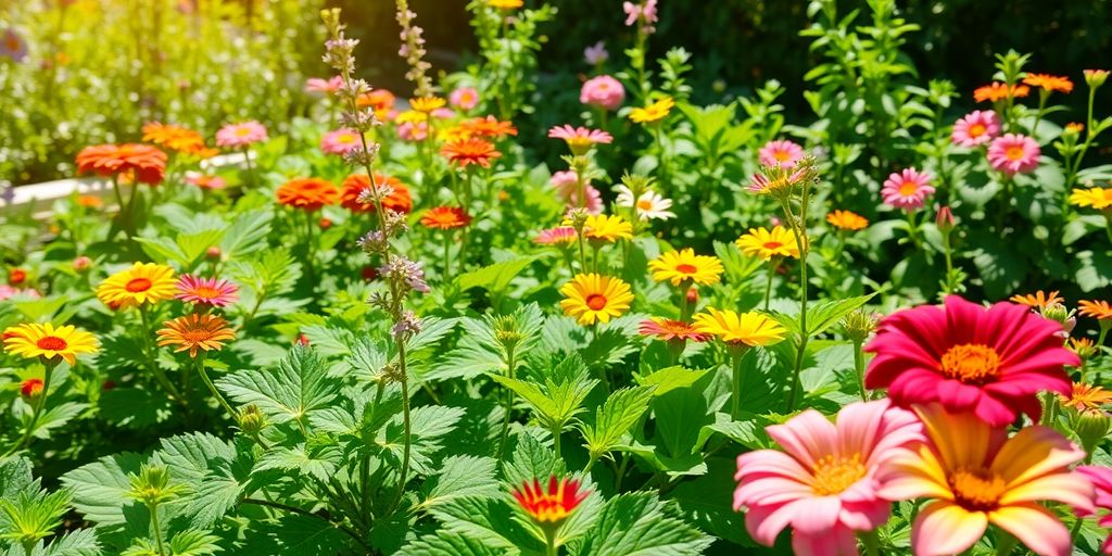 Healthy plants thriving in a sunny garden during heatwave.